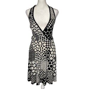 FREDERICKS OF HOLLYWOOD Women Halter Dress Sz XS Black White Party Sexy 14-2